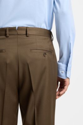 Pantaloni regular fit in lana testurizzata e vergine, Kaki