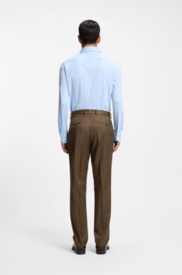 Regular fit-byxor i strukturerad jungfruull, Khaki