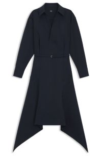Belted shirt dress in cotton poplin, Dark Blue