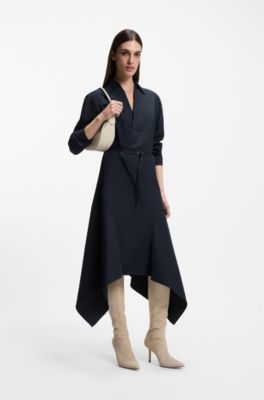 Overhemdjurk met riem van katoenen popeline, Donkerblauw