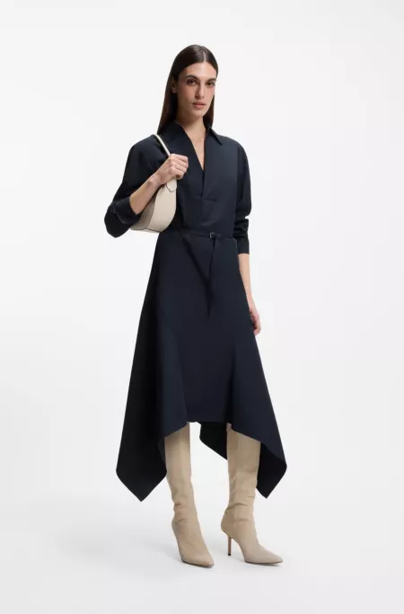 Belted shirt dress in cotton poplin