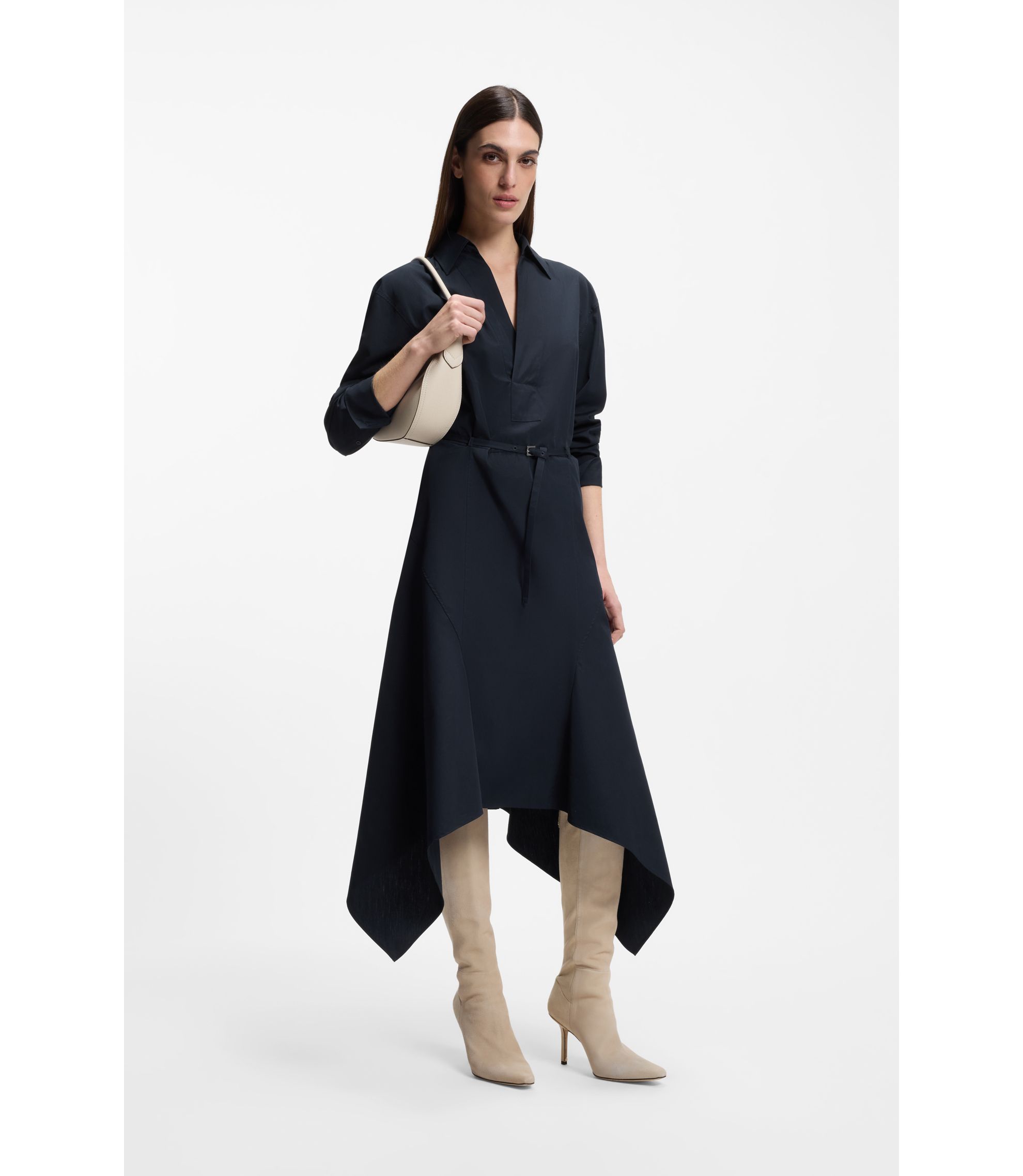 Hemdblusenkleid aus Baumwoll-Popeline mit Gürtel