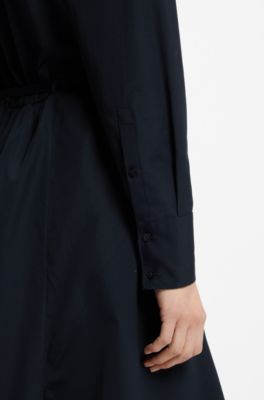 Overhemdjurk met riem van katoenen popeline, Donkerblauw