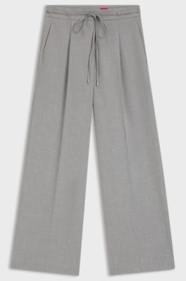 Melierte Regular-Fit Hose aus elastischem Gewebe mit weitem Bein, Hellgrau