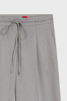 Melierte Regular-Fit Hose aus elastischem Gewebe mit weitem Bein, Hellgrau
