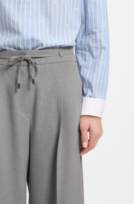 Melierte Regular-Fit Hose aus elastischem Gewebe mit weitem Bein, Hellgrau