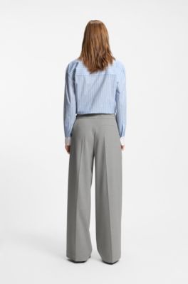Regular-fit wide-leg trousers in melange stretch fabric, Light Grey