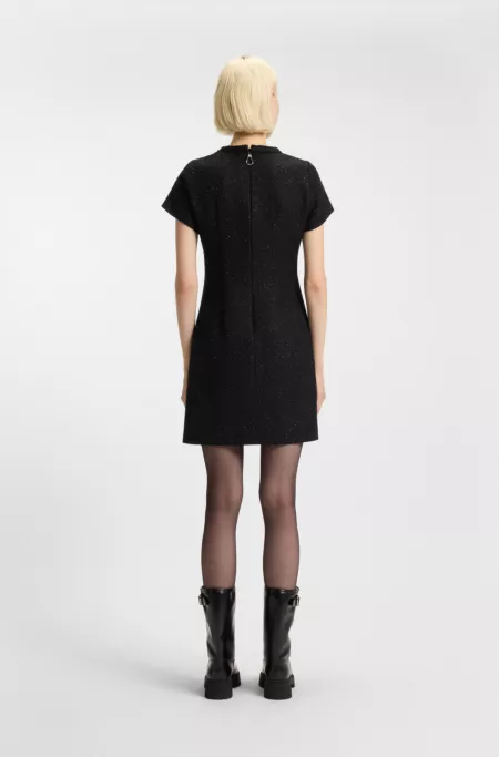 Sparkling-bouclé dress with chain-tape trims