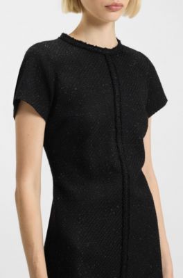 Sparkling-boucl&eacute; dress with chain-tape trims, Black