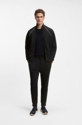 Cotton-blend tracksuit set with contrast piping, Black