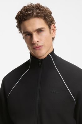 Cotton-blend tracksuit set with contrast piping, Black