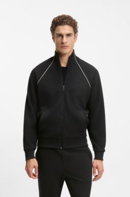 Cotton-blend tracksuit set with contrast piping, Black