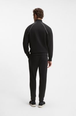 Cotton-blend tracksuit set with contrast piping, Black