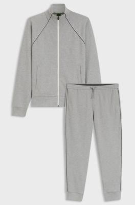 Cotton-blend tracksuit set with contrast piping, Grey