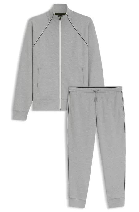 Cotton-blend tracksuit set with contrast piping