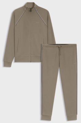 Cotton-blend tracksuit set with contrast piping, Brown