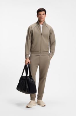Cotton-blend tracksuit set with contrast piping, Brown