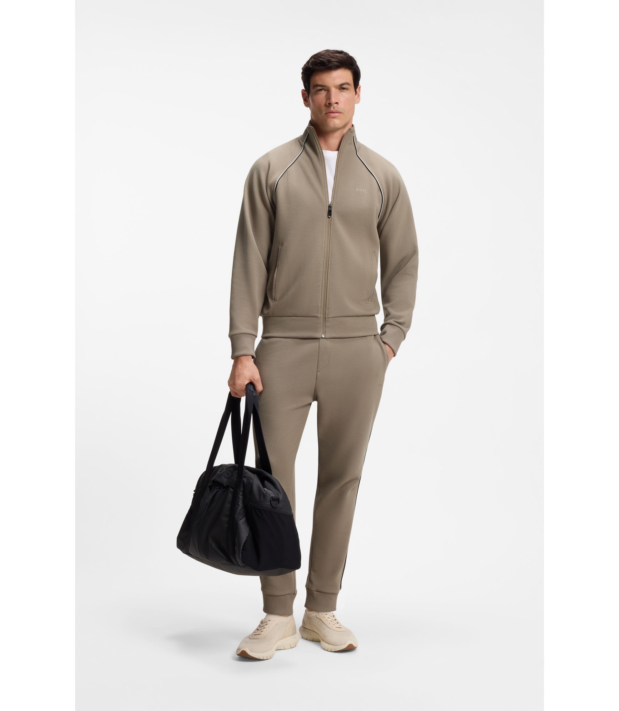 Trainingsanzug-Set aus Baumwoll-Mix mit kontrastfarbenen Paspeln