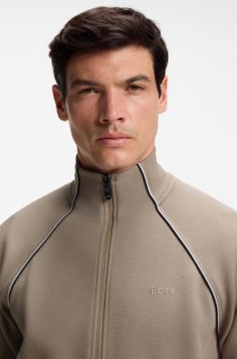Cotton-blend tracksuit set with contrast piping, Brown