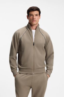 Cotton-blend tracksuit set with contrast piping, Brown