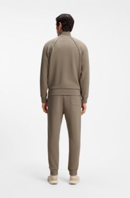 Cotton-blend tracksuit set with contrast piping, Brown
