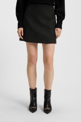 Sparkling boucl&eacute; mini skirt with chain-tape trim, Black