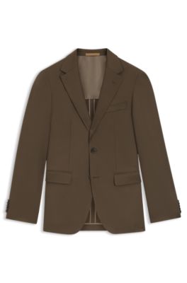 Regular-fit blazer in virgin and textured wool, Khaki