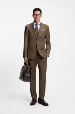 Regular-fit blazer in virgin and textured wool, Khaki
