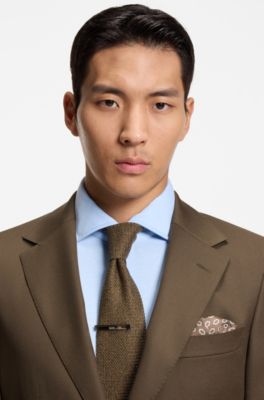 Regular-fit blazer in virgin and textured wool, Khaki