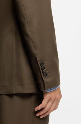 Veste Regular en laine vierge et laine textur&eacute;e, Kaki