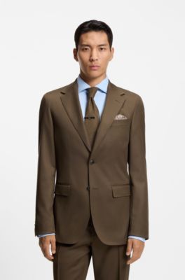 Regular-fit blazer in virgin and textured wool, Khaki
