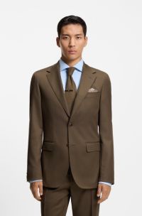 Regular-fit blazer van scheerwol en gestructureerde wol, Kaki