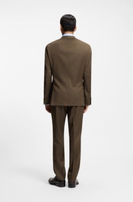 Regular-fit blazer in virgin and textured wool, Khaki