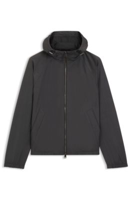 Hooded windbreaker in virgin wool, Black