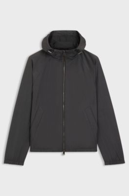 Hooded windbreaker in virgin wool, Black