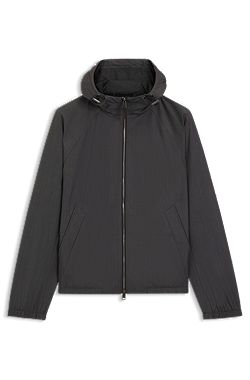Hooded windbreaker in virgin wool