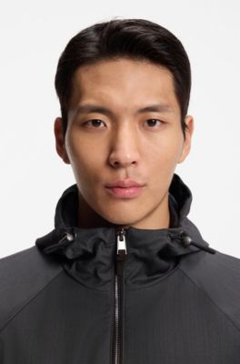 Hooded windbreaker in virgin wool, Black