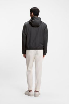 Hooded windbreaker in virgin wool, Black