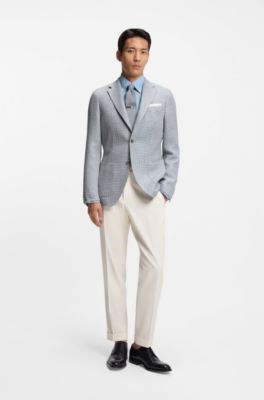 Slim-fit blazer in linen, silk and cotton, Light Blue checks
