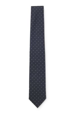 Silk-blend tie with dot pattern, Dark Blue