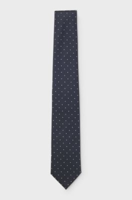 Silk-blend tie with dot pattern, Dark Blue