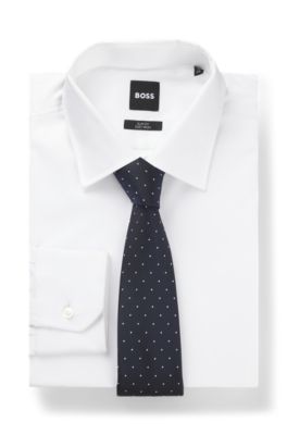 Silk-blend tie with dot pattern, Dark Blue