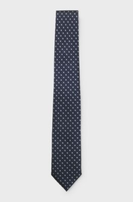 Silk-blend tie with jacquard pattern, Dark Blue