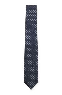 Silk-blend tie with jacquard pattern, Dark Blue
