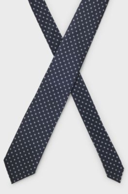 Silk-blend tie with jacquard pattern, Dark Blue