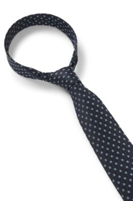 Silk-blend tie with jacquard pattern, Dark Blue