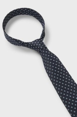 Cravate en soie m&eacute;lang&eacute;e &agrave; motif jacquard, Bleu fonc&eacute;