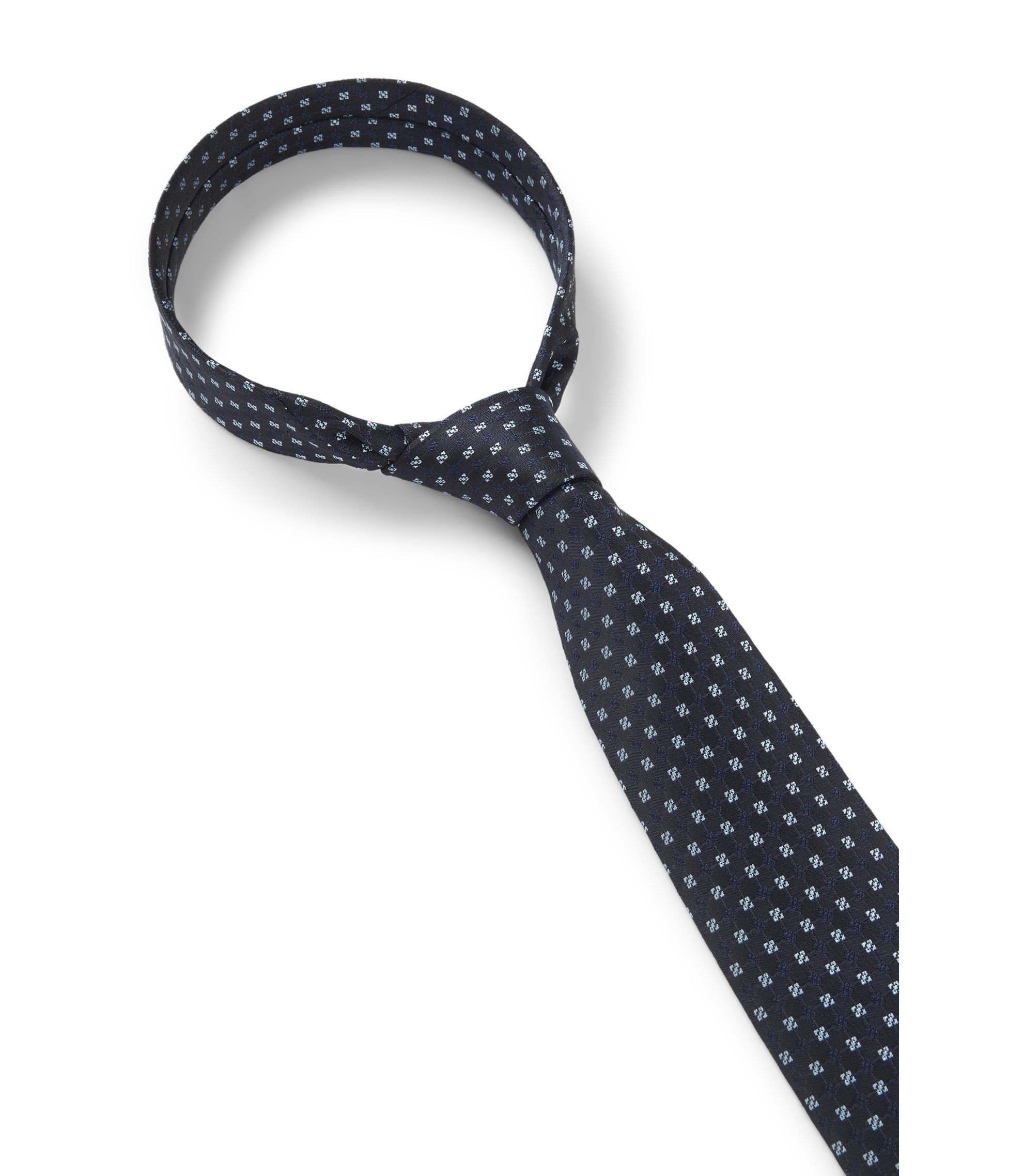 BOSS - Silk-blend tie with jacquard pattern - Dark Blue