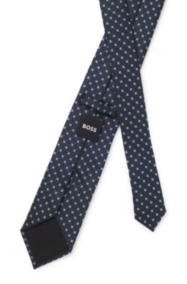 Silk-blend tie with jacquard pattern, Dark Blue