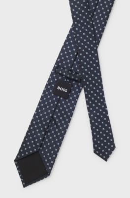 Silk-blend tie with jacquard pattern, Dark Blue